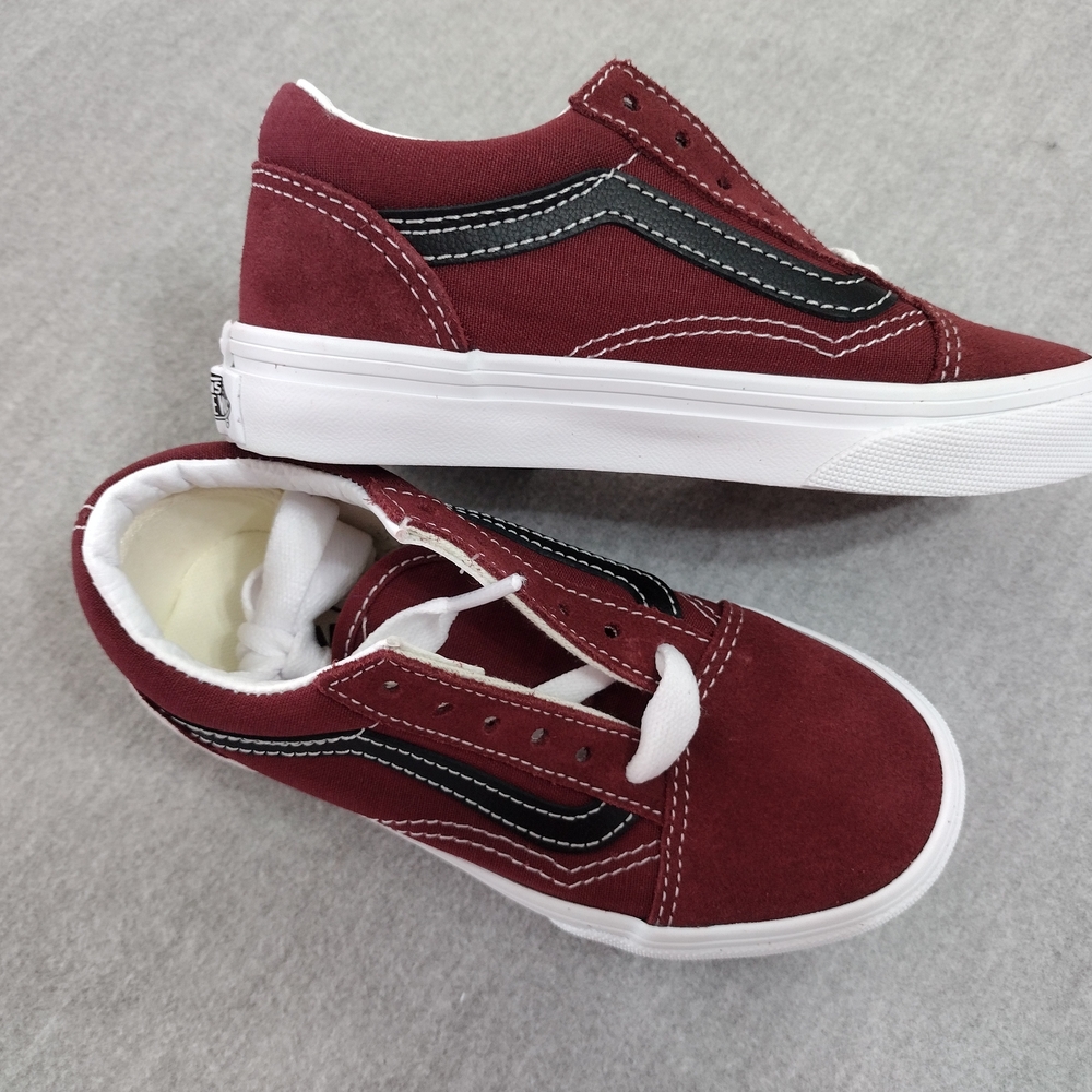 Vans Old Skool Madder Brown Lace Kids Suede Canvas Burgundy and Black Sneakers